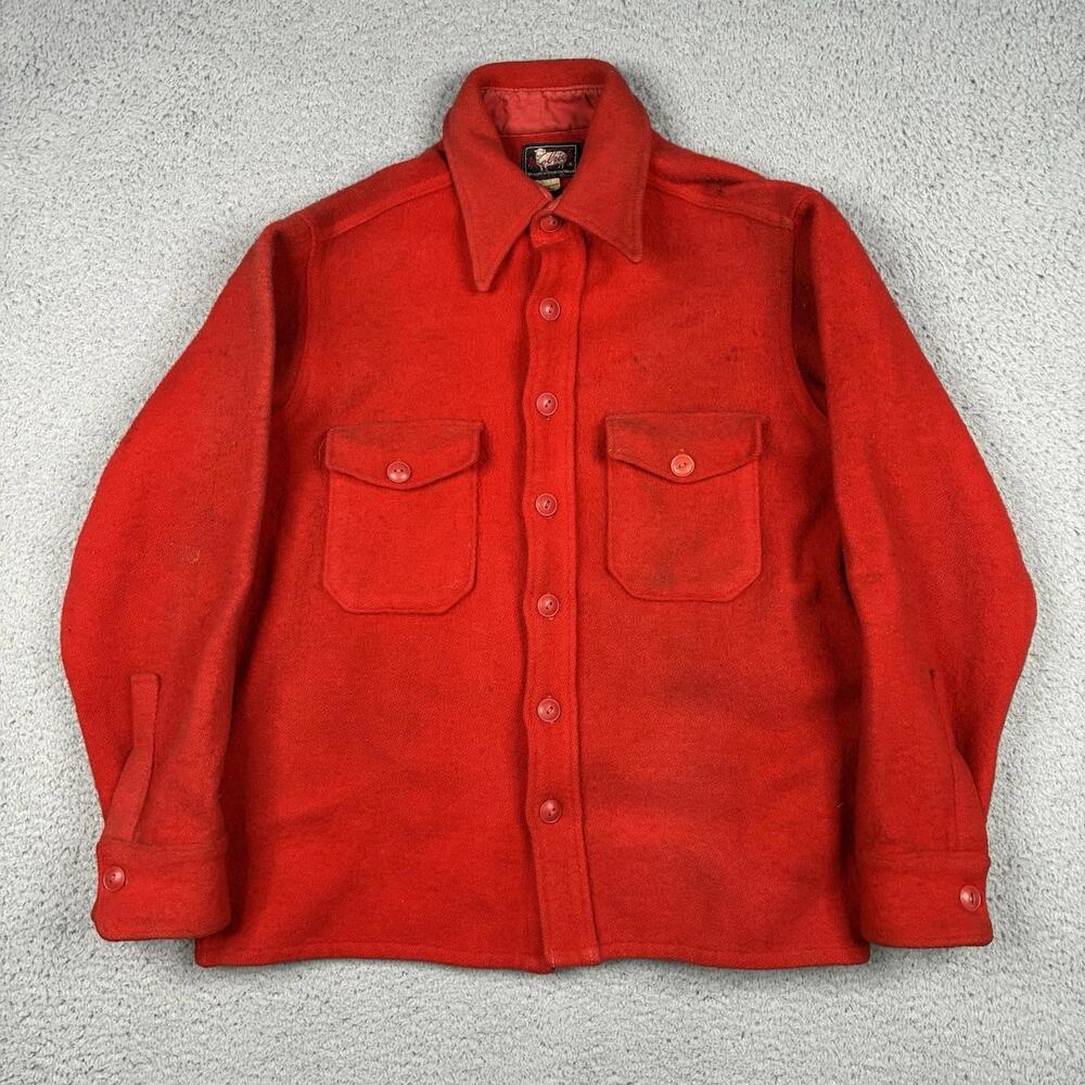 Vintage Woolrich Mackinaw Jacket Men's M Red Wool Pockets Hunting Outdoor 50s